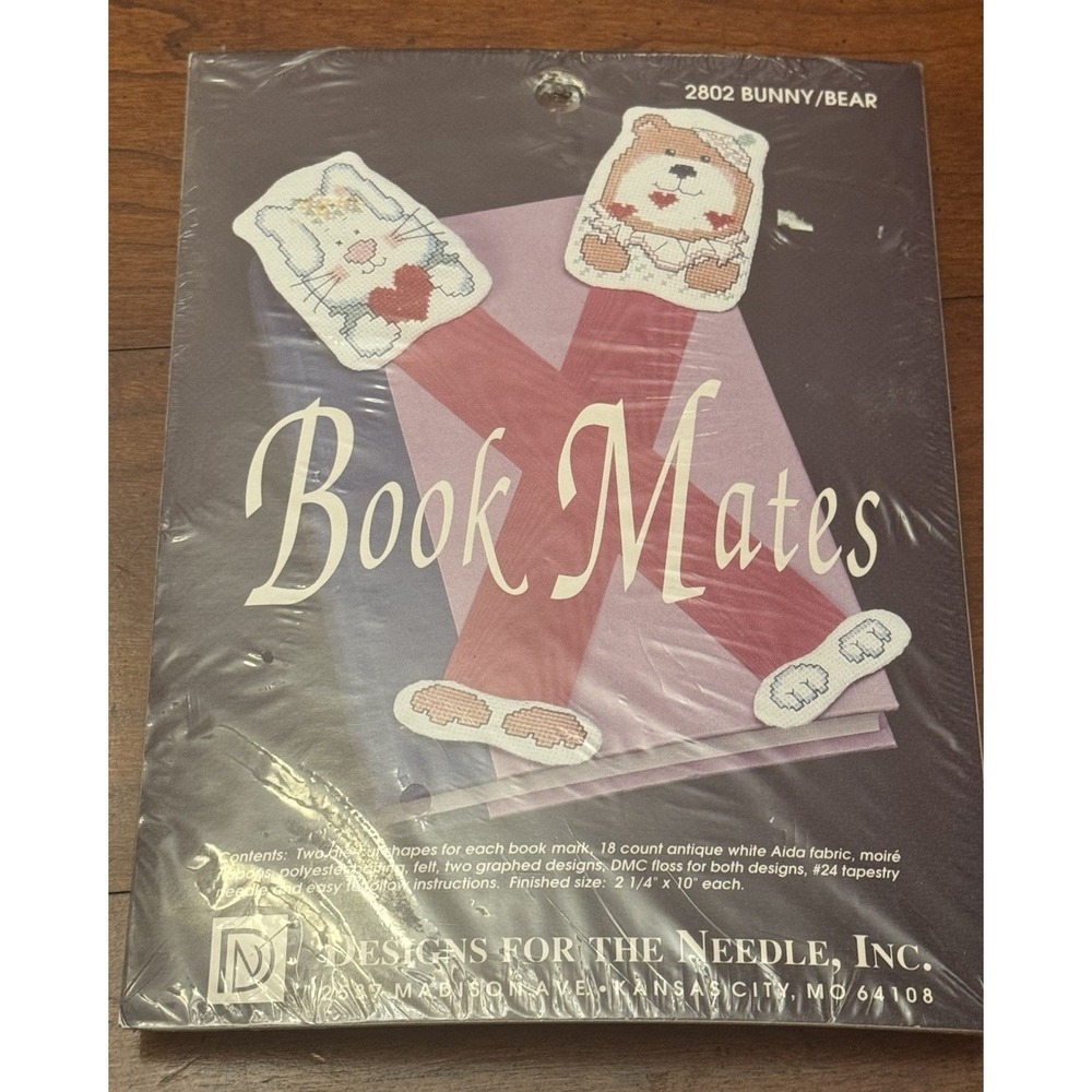 Designs for the Needle BOOK MATES BUNNY BEAR Cross Stitch Kit 2802 VTG 1991‎ NIP